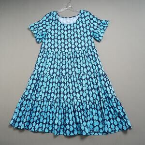Lilly Pulitzer Dress Sz L Blue Jodee Swing Fish Print Tiered Cotton Aquatic
